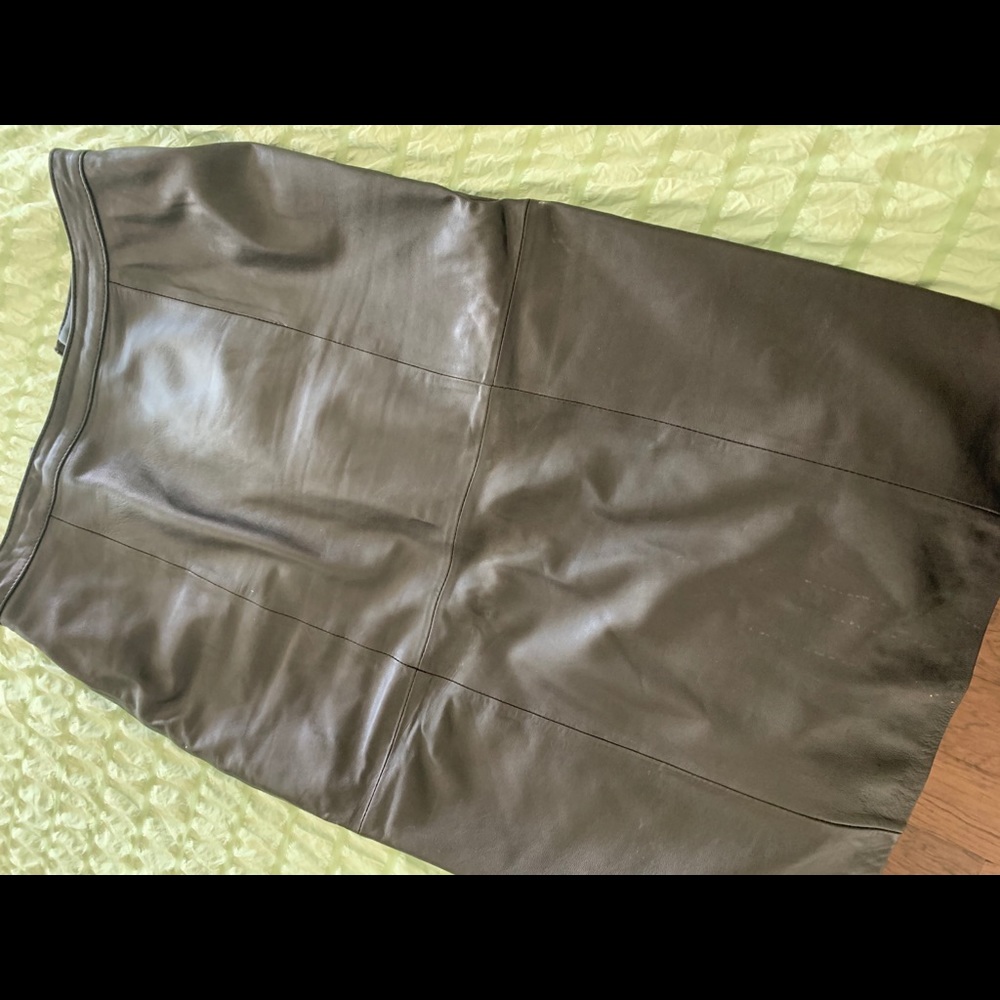 Genuine black leather pencil skirt